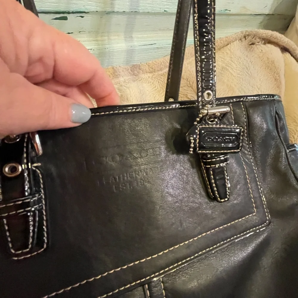 VINTAGE COACH BLACK LEATHER, SATCHEL HOBO SHOULDER BAG - Picture 12 of 16
